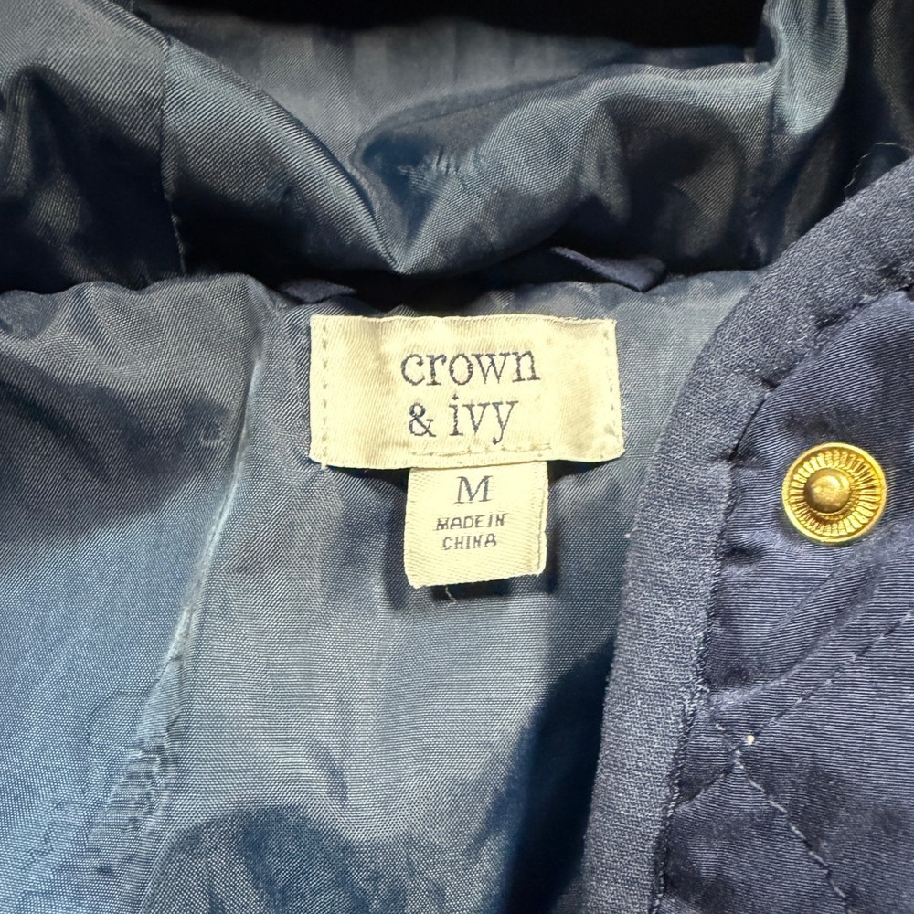 Crown & Ivy Jacket Girls Medium Navy Quilted Lined Hooded Snap Outerwear Coat - Picture 4 of 5